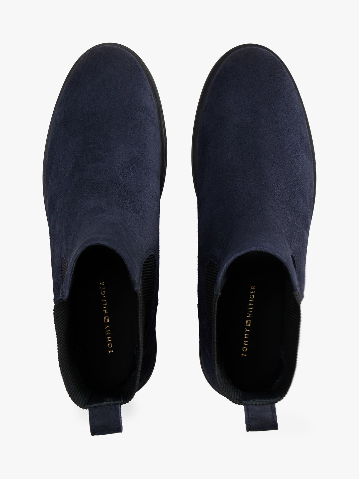 Suede Enamel Flag Chelsea Boots — Blue