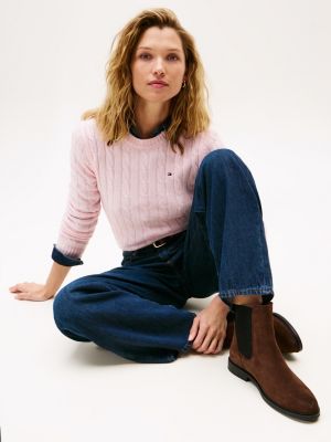 brązowy zamszowe sztyblety z flagą dla kobiety - tommy hilfiger
