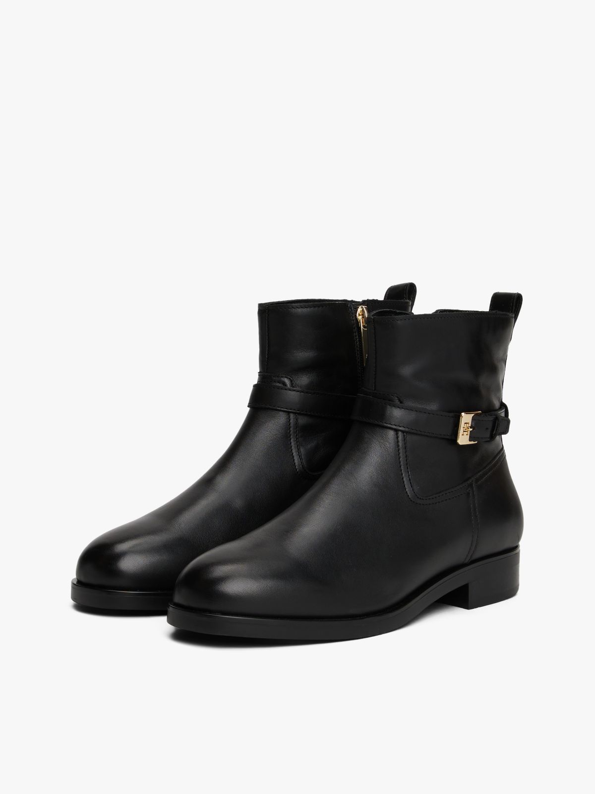 Leather Buckle Riding Boots — Black