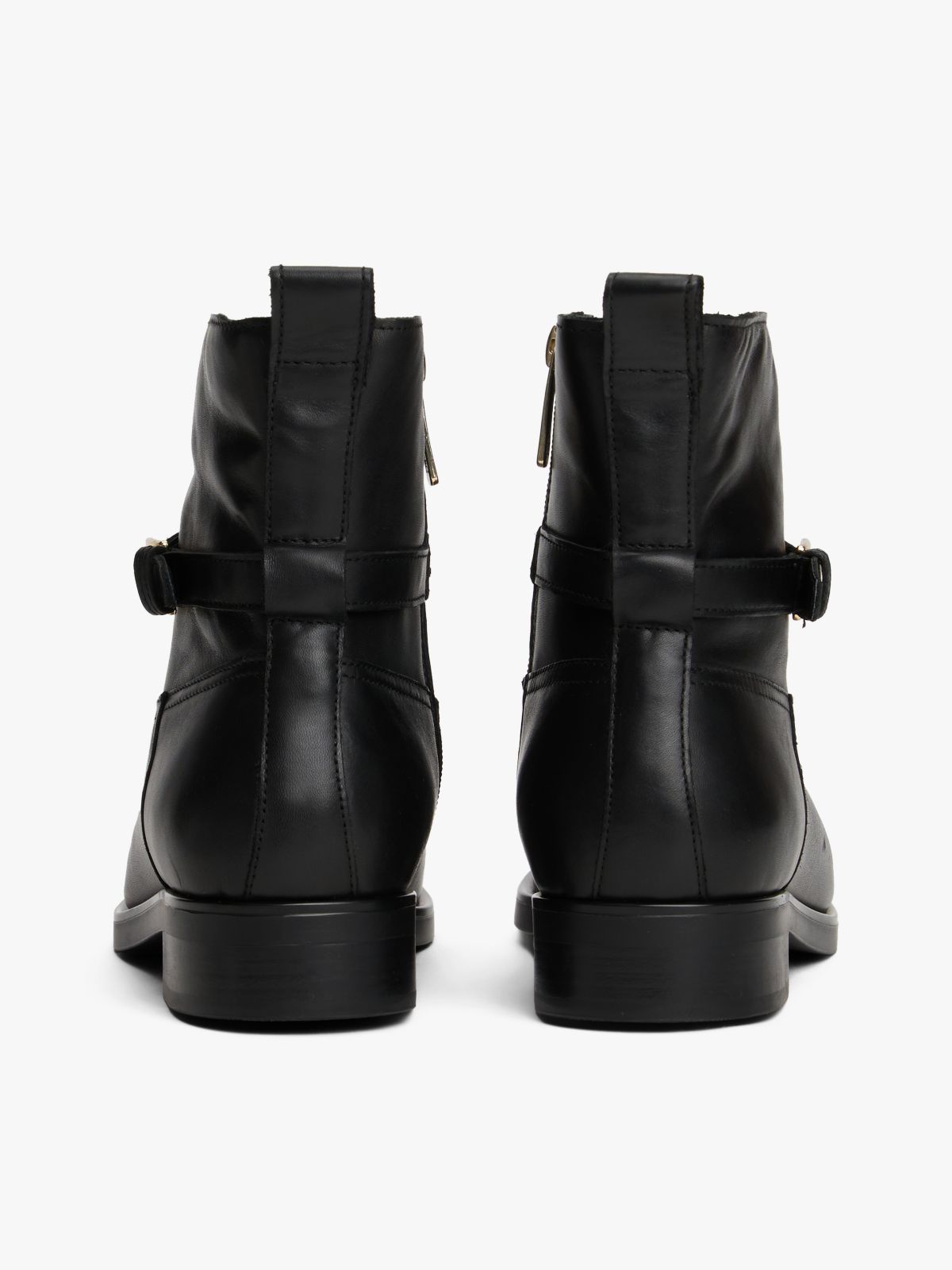 Leather Buckle Riding Boots — Black
