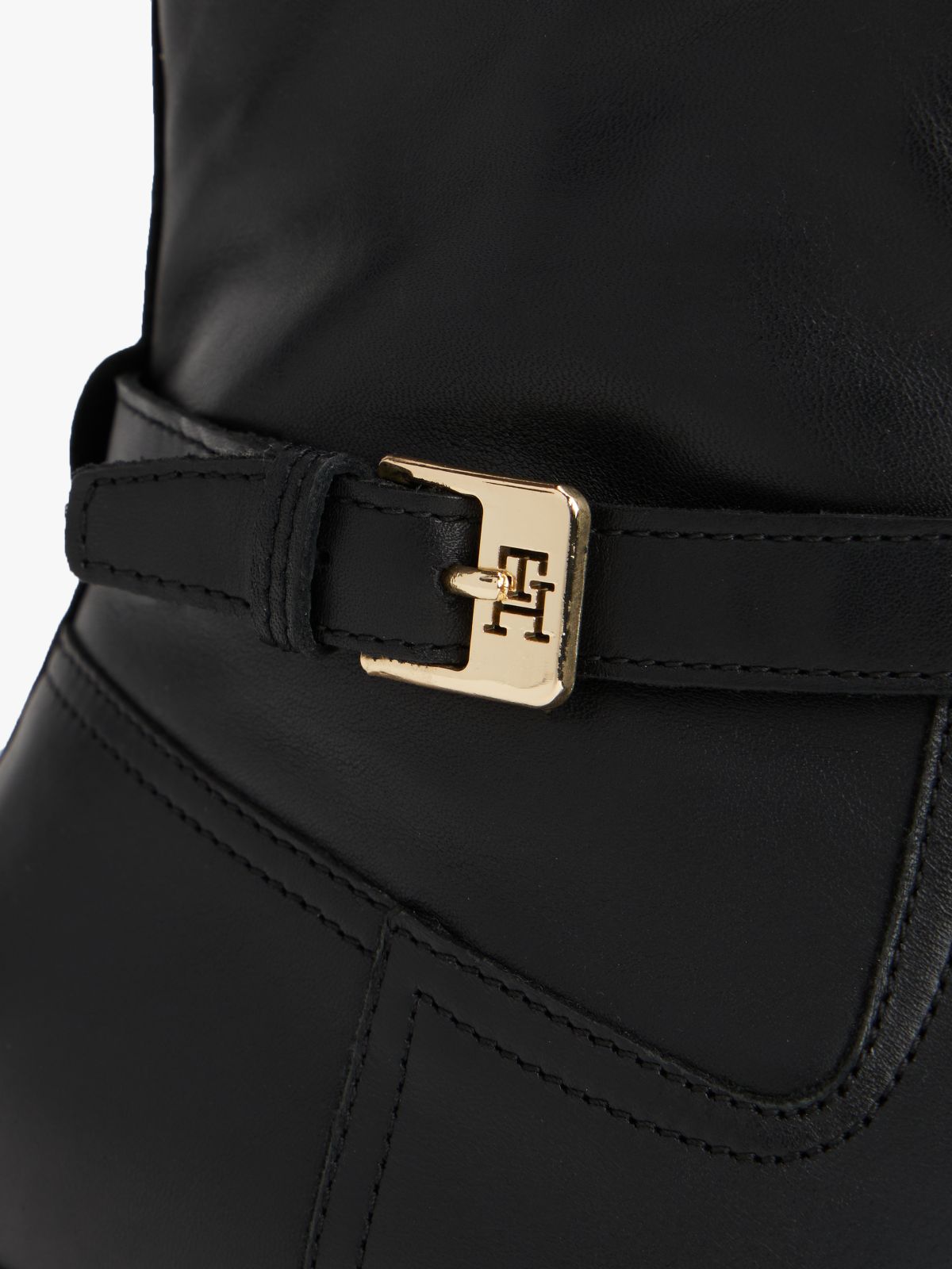 Leather Buckle Riding Boots — Black