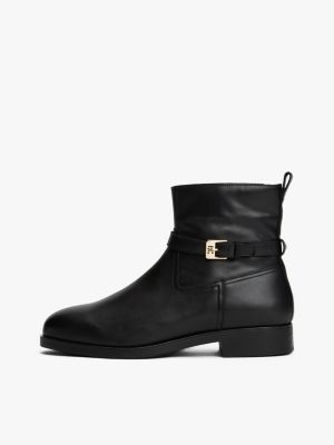 bottines cavalières en cuir à boucle noir pour femmes tommy hilfiger