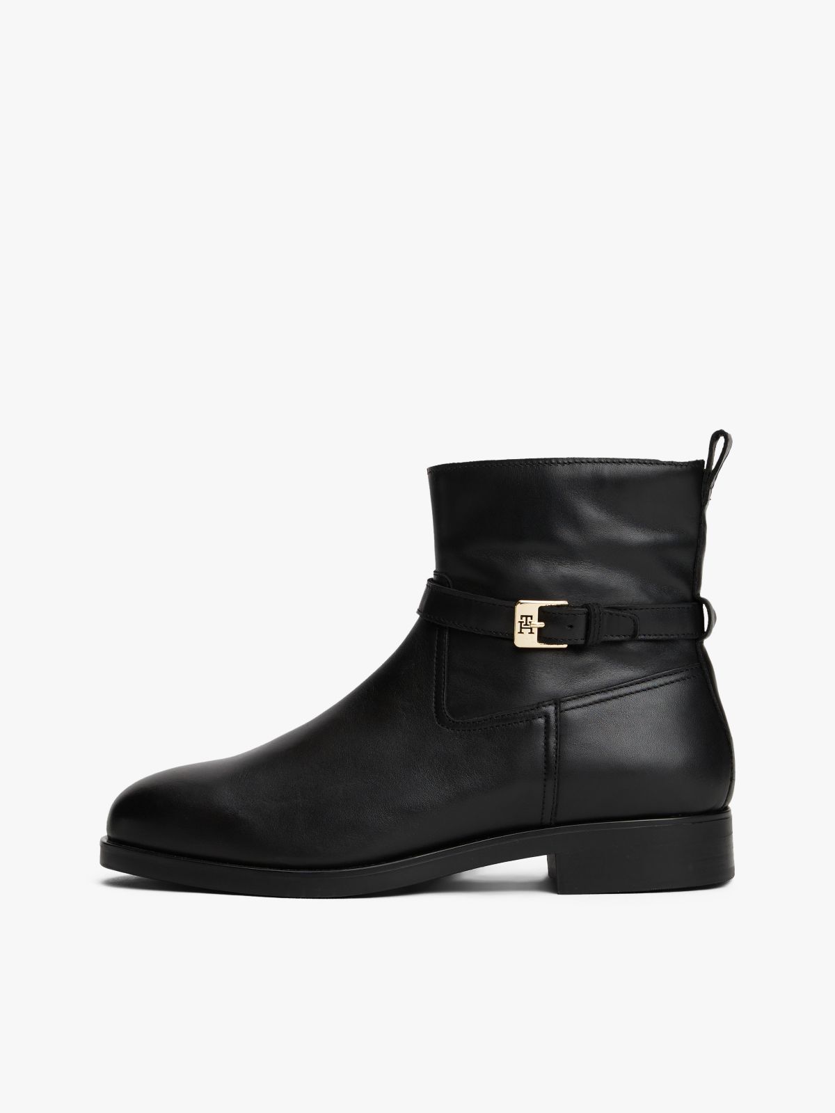 Leather Buckle Riding Boots — Black