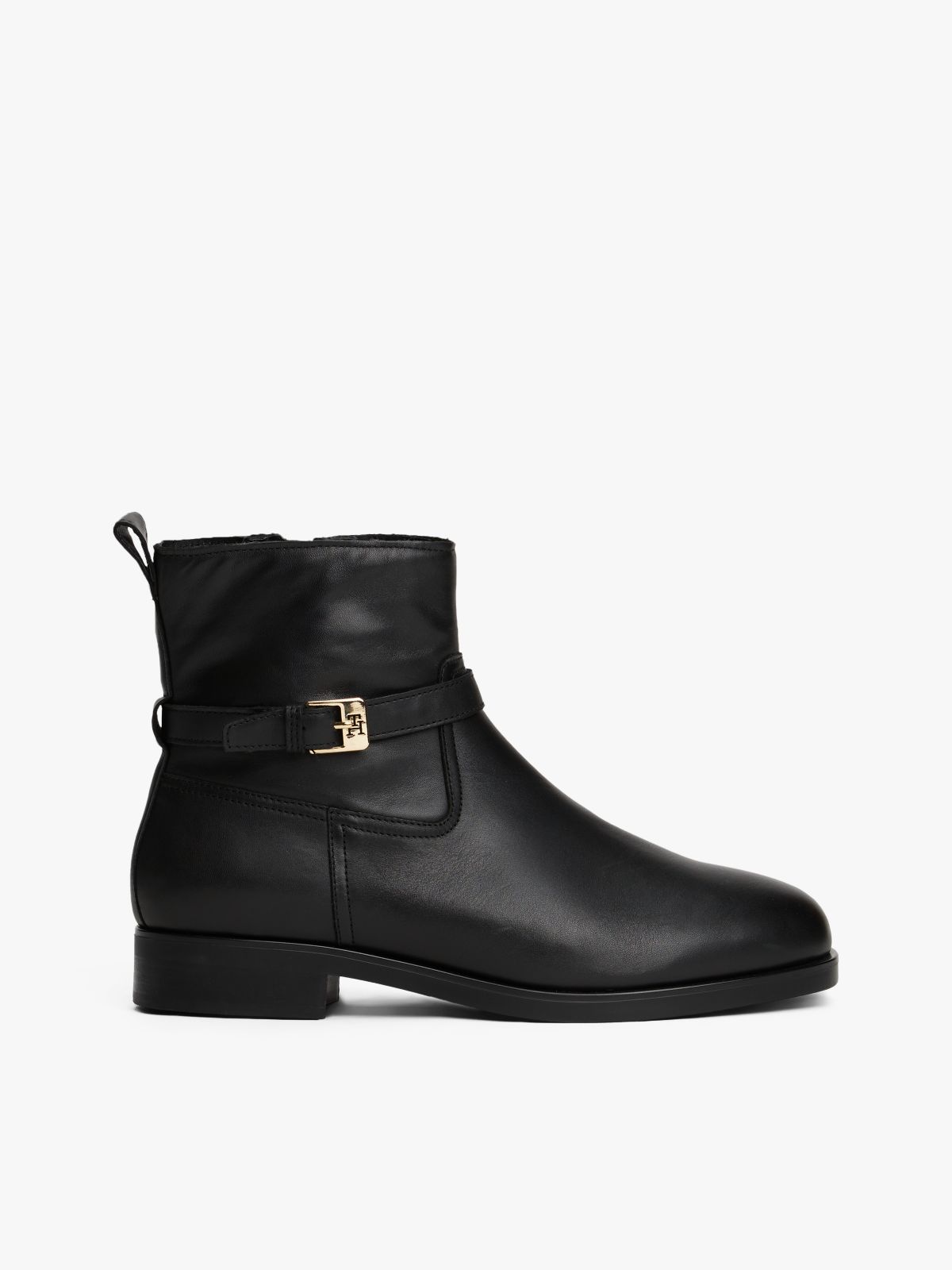 Leather Buckle Riding Boots — Black