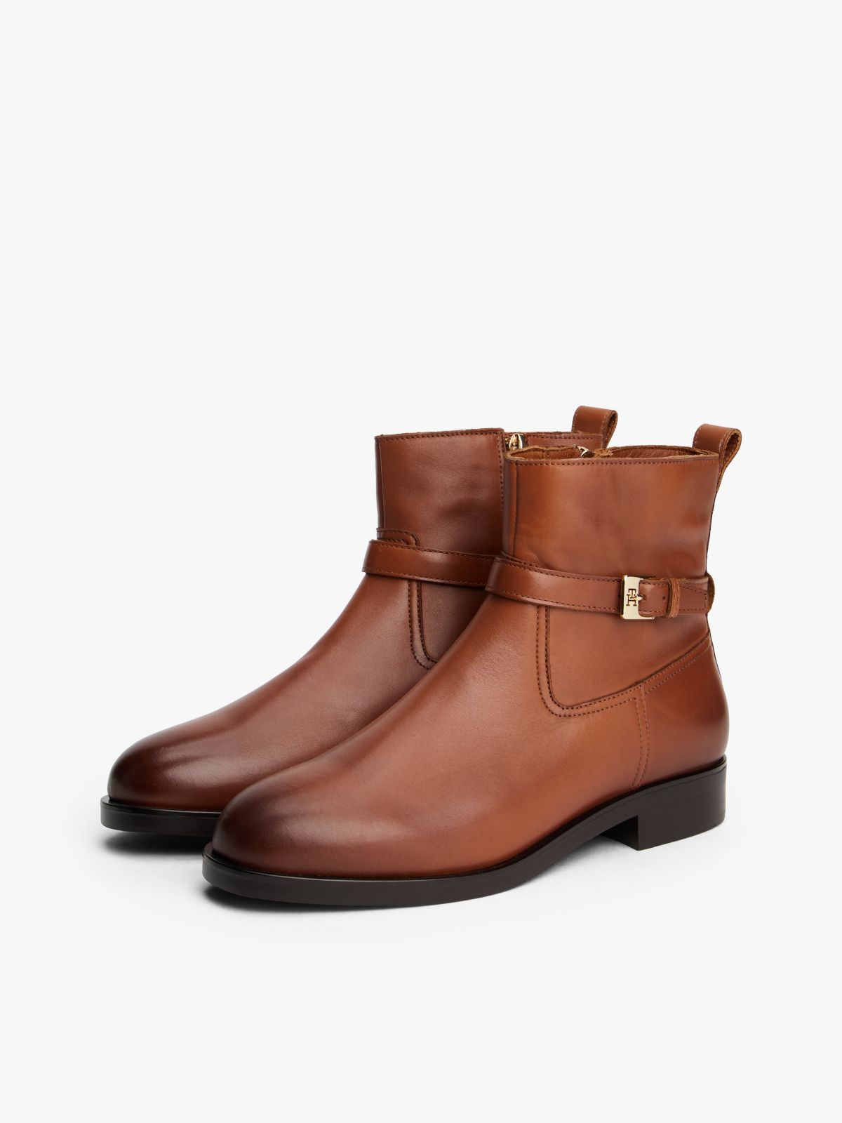 Leather Buckle Riding Boots — Brown