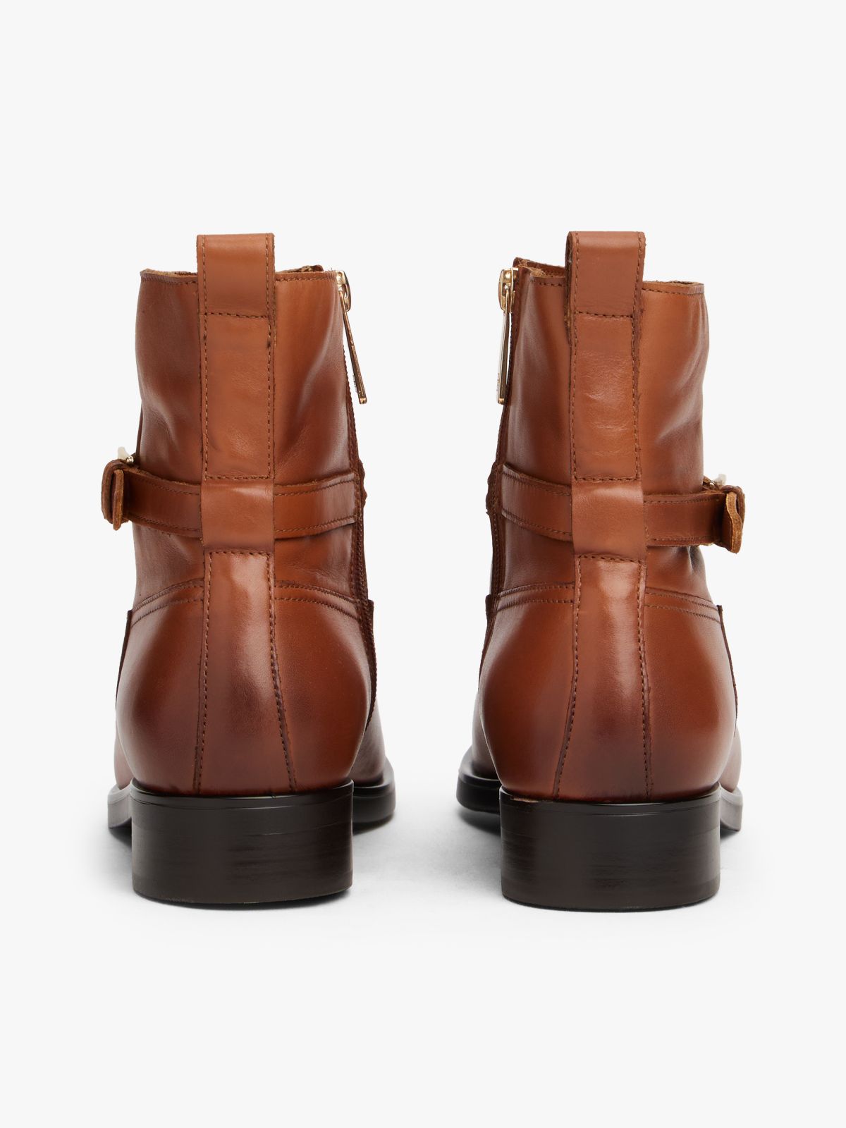 Leather Buckle Riding Boots — Brown