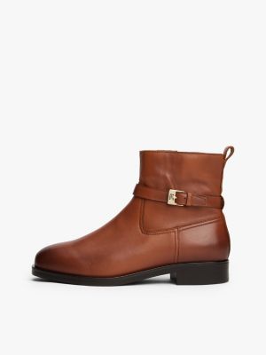 brown leather buckle riding boots for women tommy hilfiger