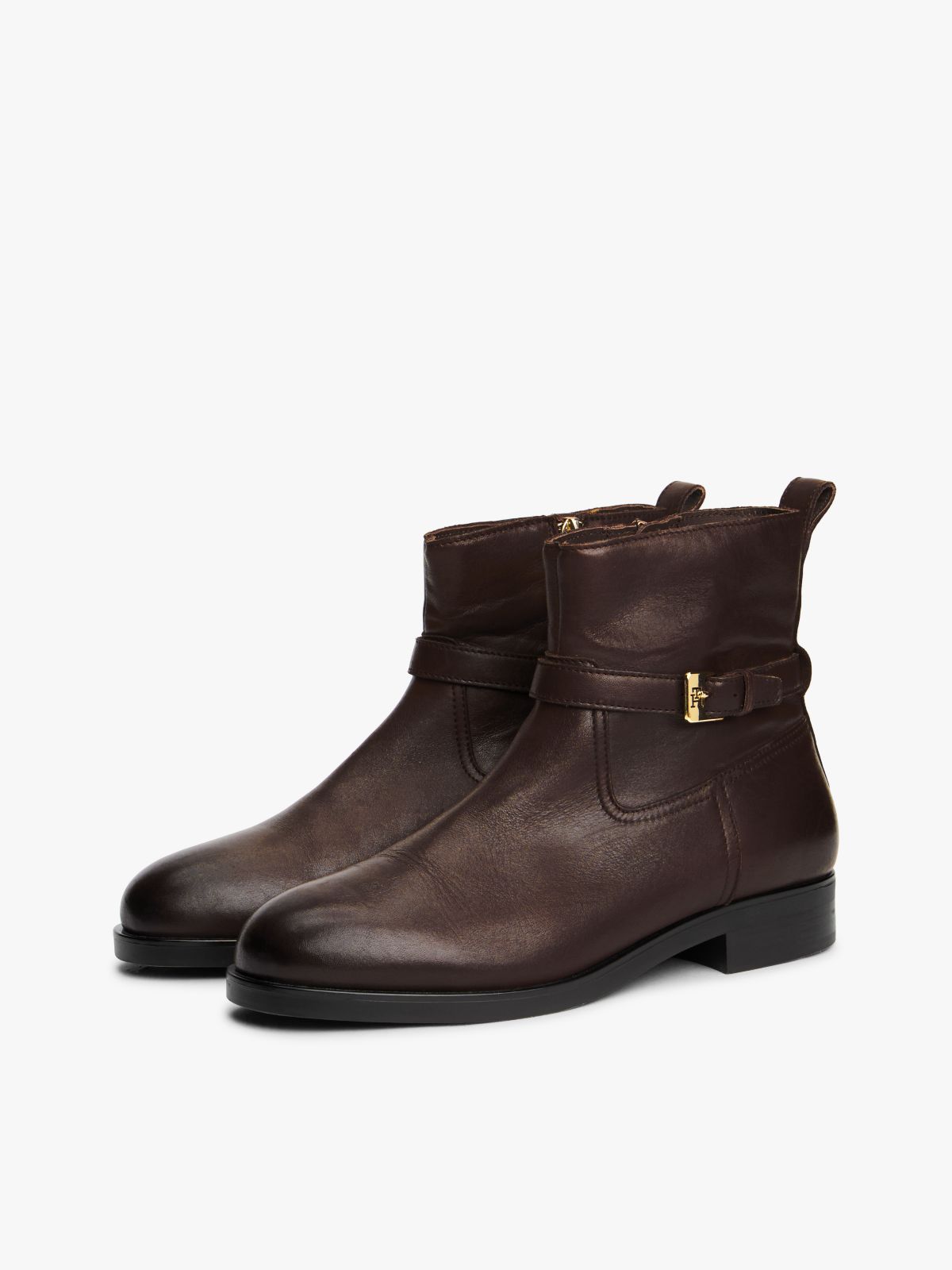 Leather Buckle Riding Boots — Brown