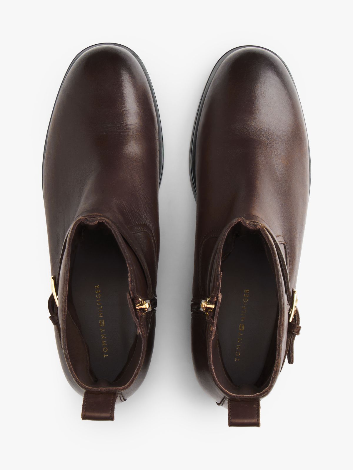 Leather Buckle Riding Boots — Brown