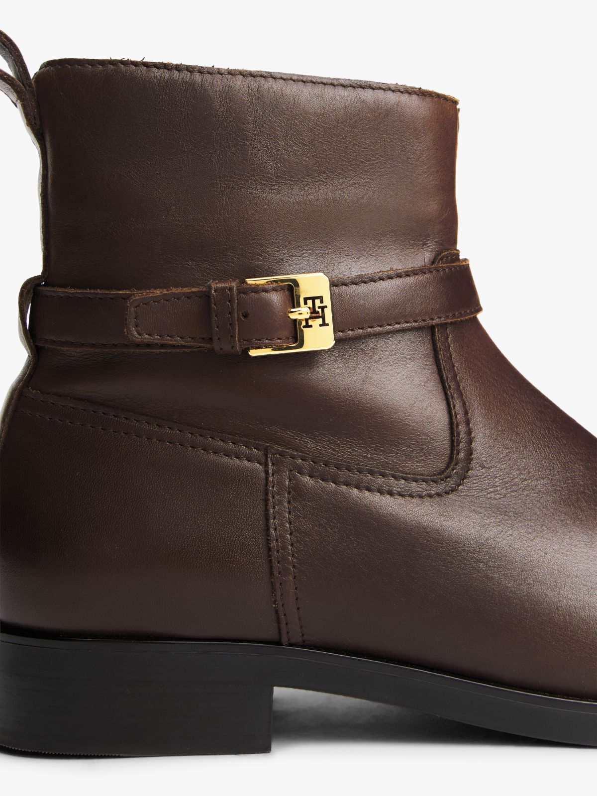 Leather Buckle Riding Boots — Brown