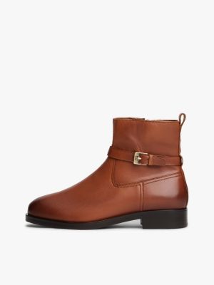 braun reitstiefel aus leder mit schnalle für damen - tommy hilfiger