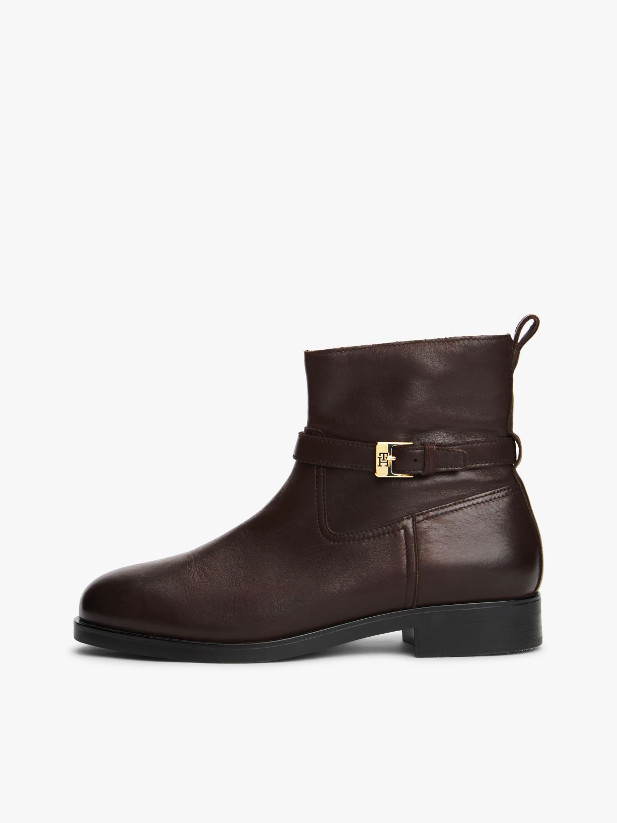 Leather Buckle Riding Boots — Brown