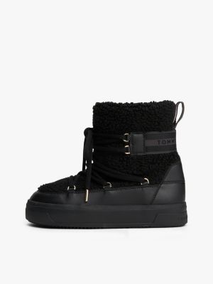 black faux shearling snow boots for women tommy hilfiger
