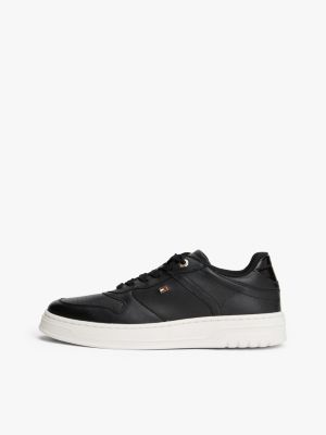 zapatillas de piel con suela cupsole negro de mujeres tommy hilfiger