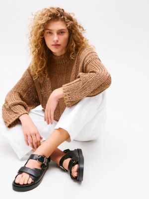 sandales en cuir à semelle crantée plusieurs couleurs pour femmes tommy hilfiger
