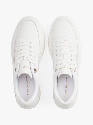 white leather platform court trainers for women tommy hilfiger