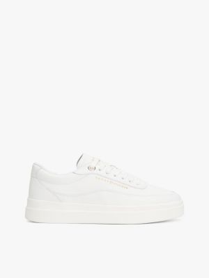 white leren basketbalsneaker met plateauzool voor dames - tommy hilfiger