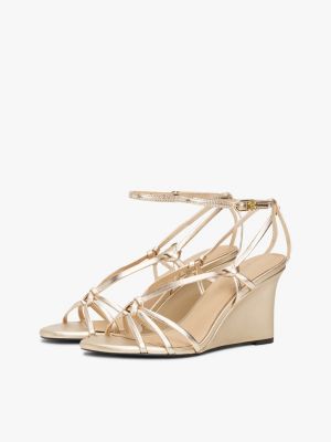 beige th monogram metallic wedge sandals for women tommy hilfiger