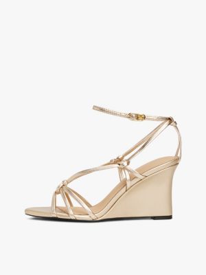 beige th monogram metallic wedge sandals for women tommy hilfiger