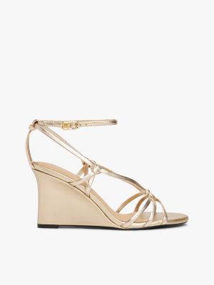 beige th monogram metallic wedge sandals for women tommy hilfiger