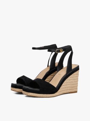 multi th monogram leather wedge sandals for women tommy hilfiger