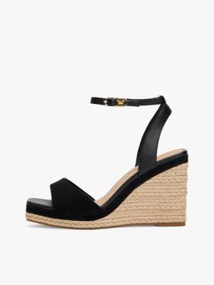 multi th monogram leather wedge sandals for women tommy hilfiger