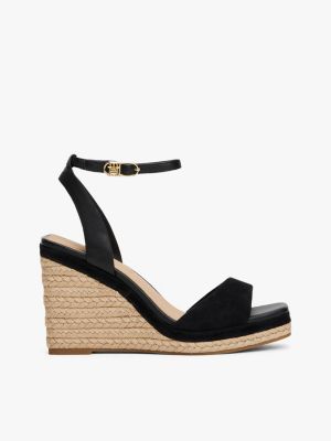 multi th monogram leather wedge sandals for women tommy hilfiger