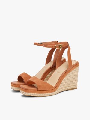 multi th monogram leather wedge sandals for women tommy hilfiger