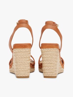 multi th monogram leather wedge sandals for women tommy hilfiger