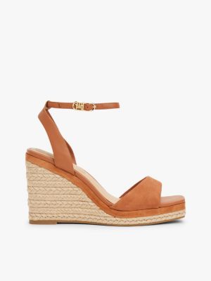 multi th monogram leather wedge sandals for women tommy hilfiger