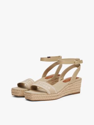 espadrillas hilfiger monotype con suola alta beige da donne tommy hilfiger