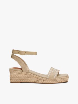 beige hilfiger monotype espadrille met sleehak voor dames - tommy hilfiger