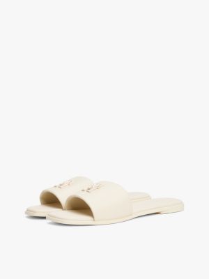 beige th monogram leather mules for women tommy hilfiger