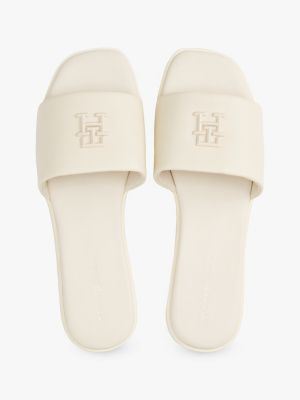 mules en cuir à monogramme th beige pour femmes tommy hilfiger