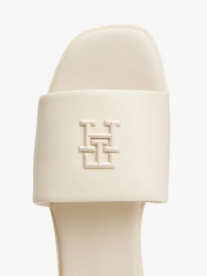 mules en cuir à monogramme th beige pour femmes tommy hilfiger