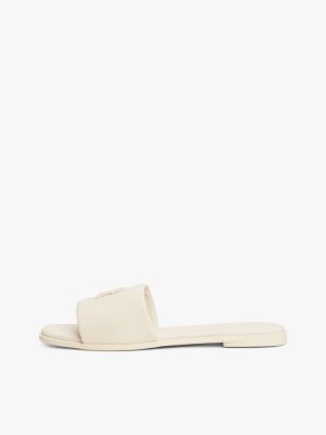 beige th monogram leather mules for women tommy hilfiger