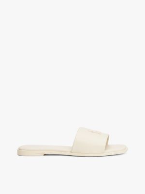 beige th monogram leather mules for women tommy hilfiger