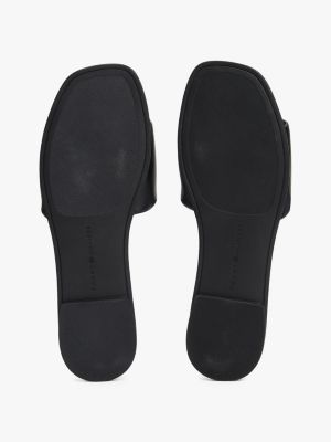 black th monogram leather mules for women tommy hilfiger