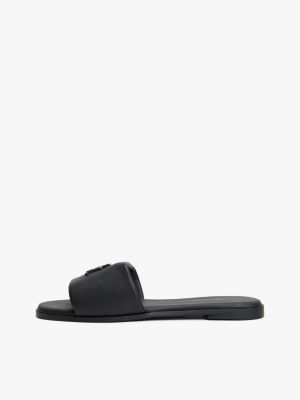 black th monogram leather mules for women tommy hilfiger