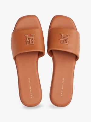 brown th monogram leather mules for women tommy hilfiger