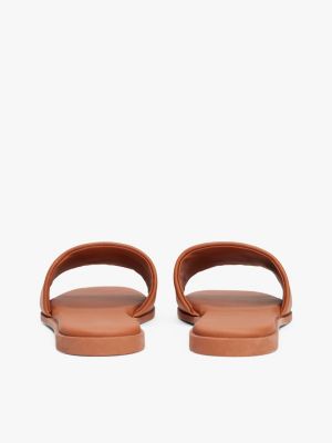 brown th monogram leather mules for women tommy hilfiger