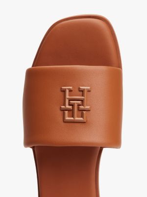 mule in pelle con monogramma th marrone da donne tommy hilfiger