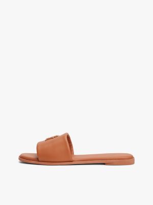 brown th monogram leather mules for women tommy hilfiger