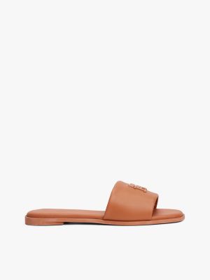 brown th monogram leather mules for women tommy hilfiger