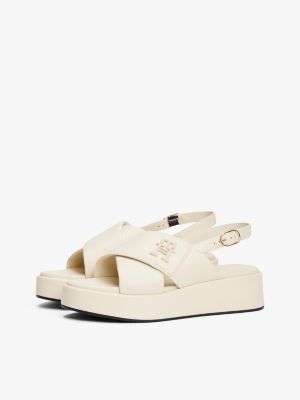 beige th monogram leather platform sandals for women tommy hilfiger