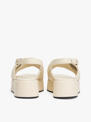 beige th monogram leather platform sandals for women tommy hilfiger