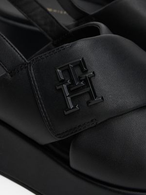 sandales compensées en cuir à monogramme th noir pour femmes tommy hilfiger