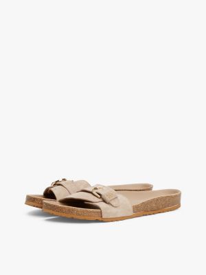 beige suede adjustable sandals for women tommy hilfiger