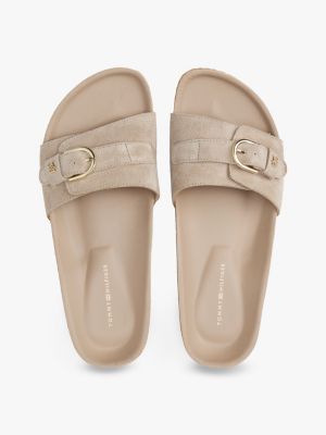 beige verstellbare sandale aus wildleder für damen - tommy hilfiger