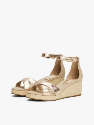 weiß metallic-espadrille-sandale mit keilabsatz für damen - tommy hilfiger